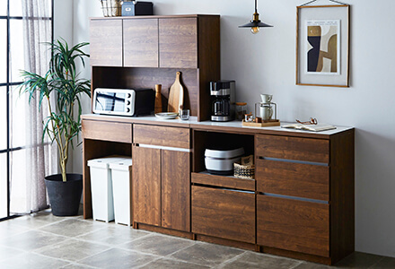 大川家具】ダイニングボード60cm幅 ラテ ホワイトウッド/ブラウン