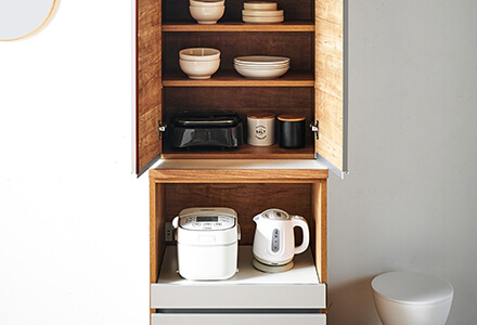 大川家具】ダイニングボード60cm幅 ラテ ホワイトウッド/ブラウン